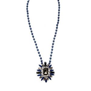 Statement Necklace Blue Bead Rhinestone Floral Pendant Party Cocktail